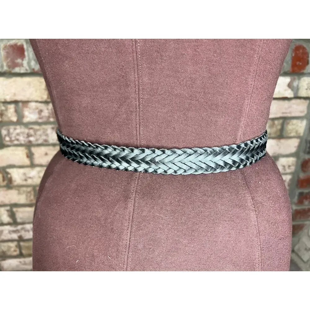 split leather belt black 1980s